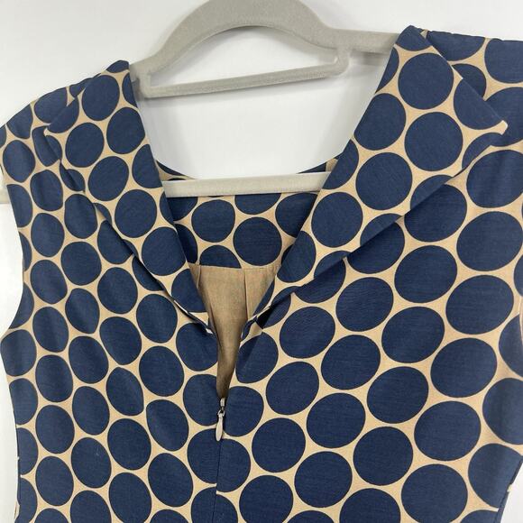 Lela Rose Tan Navy Polka Dot Sheath Dress Size 2 Drop Waist Classic Preppy Silk - Picture 9 of 13